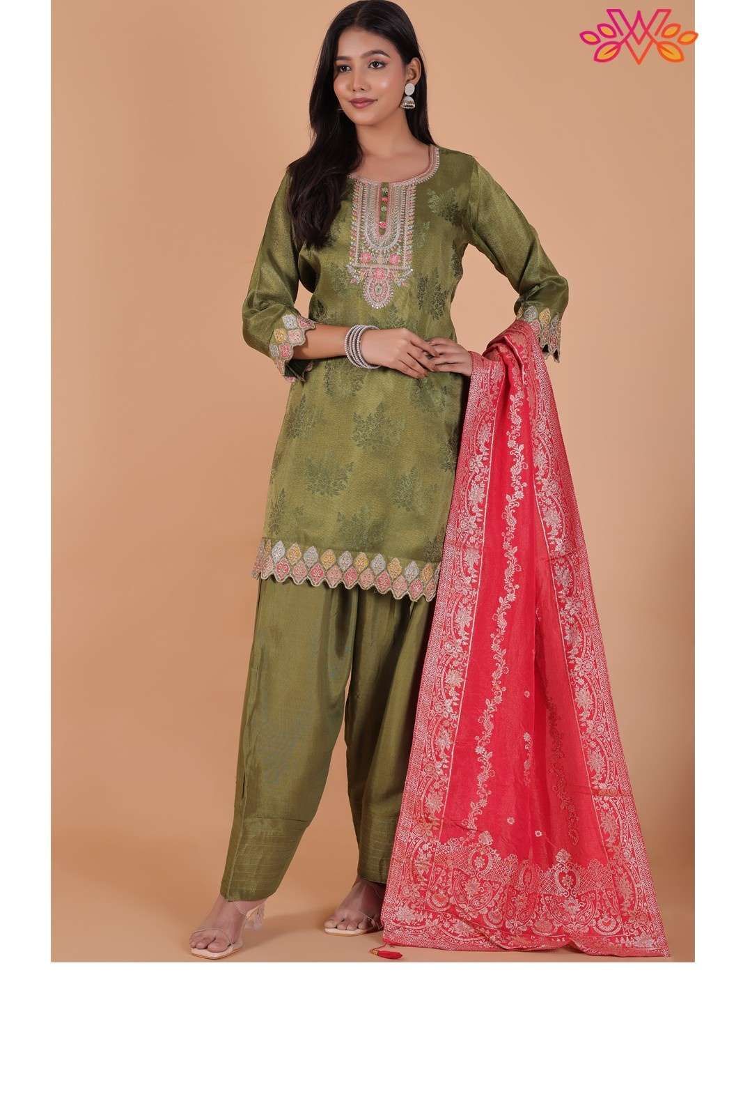Green Embroidered Jacquar..